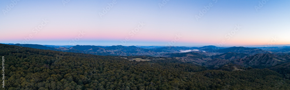 Panorama of dusk sky over hunter valley looking towards Lake St Clair Panorama of dusk sky over hunter valley looking towards Lake St Clair