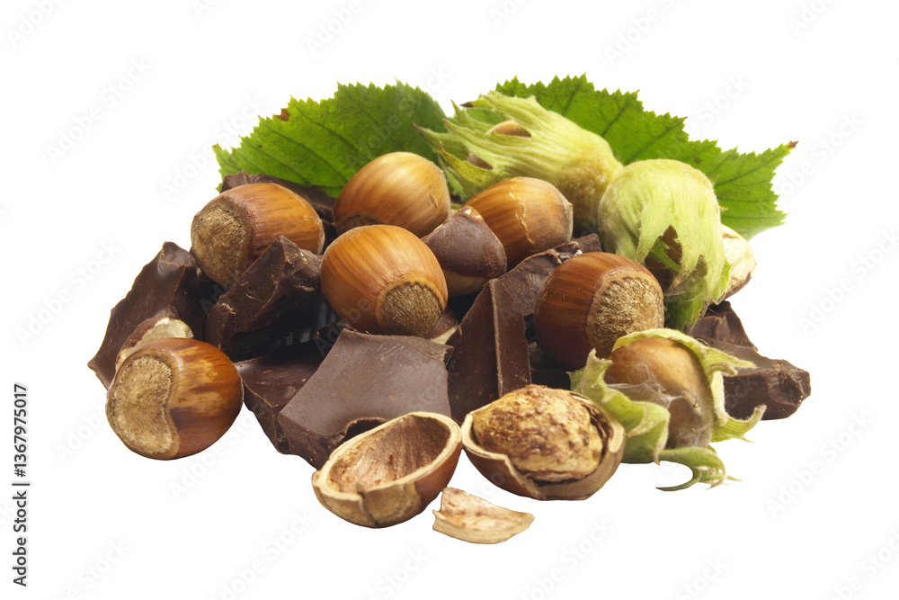 Chocolate and hazelnuts isolated