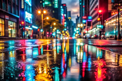 Wallpaper Mural Rainy Night City Street Reflections - Urban Landscape Stock Photo Torontodigital.ca