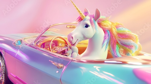 Rainbow Unicorn Rides Retro Convertible of excellence in splendor beyond compare with grace