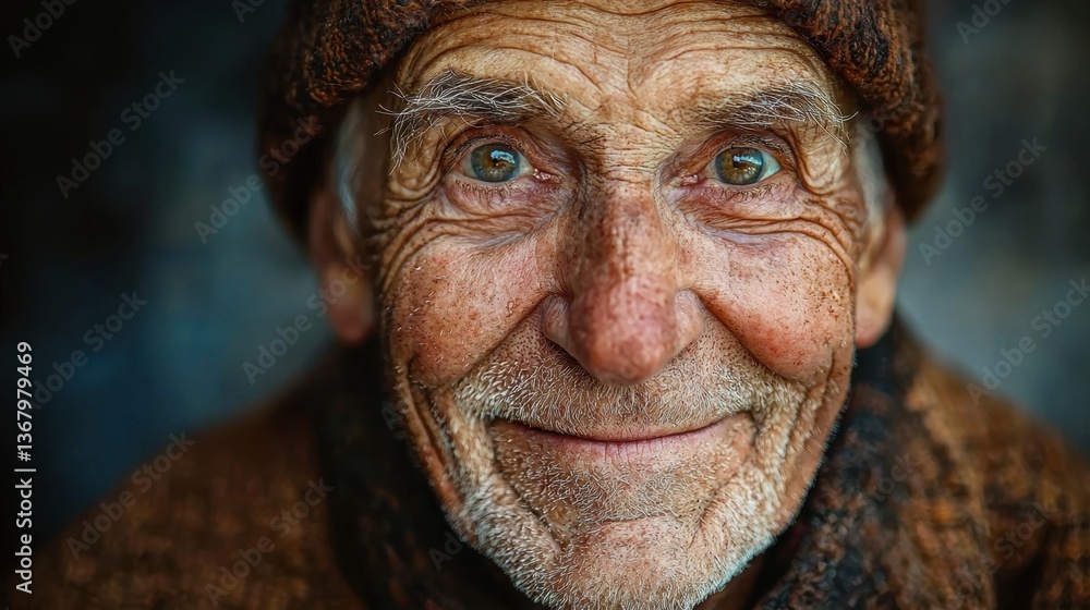 A close-up portrait of an elderly man with expressive eyes, deep wrinkles, and a warm smile, showcasing wisdom and life experiences. A close-up portrait of an elderly man with expressive eyes, deep wrinkles, and a warm smile, showcasing wisdom and life experiences.