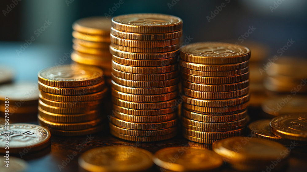 Stacked coins on a table with blank space symbolizing investment, housing loans, expense management, and tax payments, reflecting financial planning and modern economic decisions Stacked coins on a table with blank space symbolizing investment, housing loans, expense management, and tax payments, reflecting financial planning and modern economic decisions