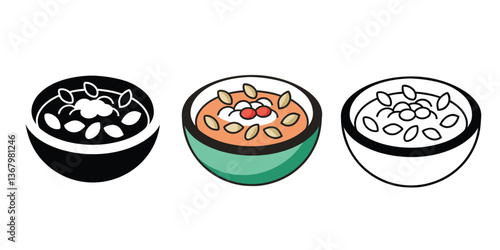 Tuna White Bean Salad Icon Set – Top View Bowl Illustration