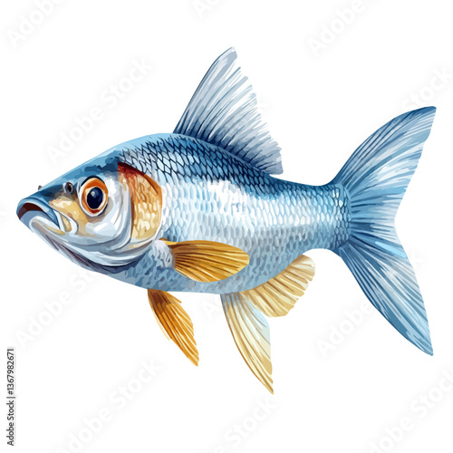 A watercolor of a tilapia, isolated on a white background. Tilapia vector.


