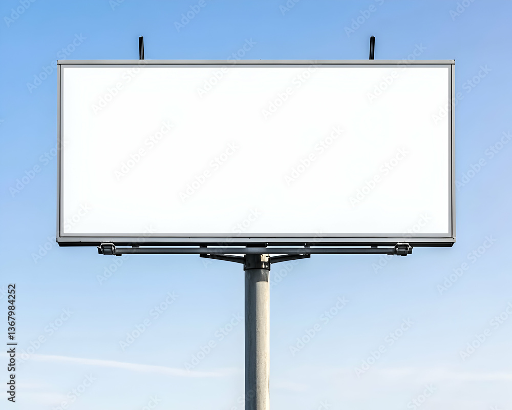 Blank billboard against a clear blue sky, ready for advertisement Blank billboard against a clear blue sky, ready for advertisement