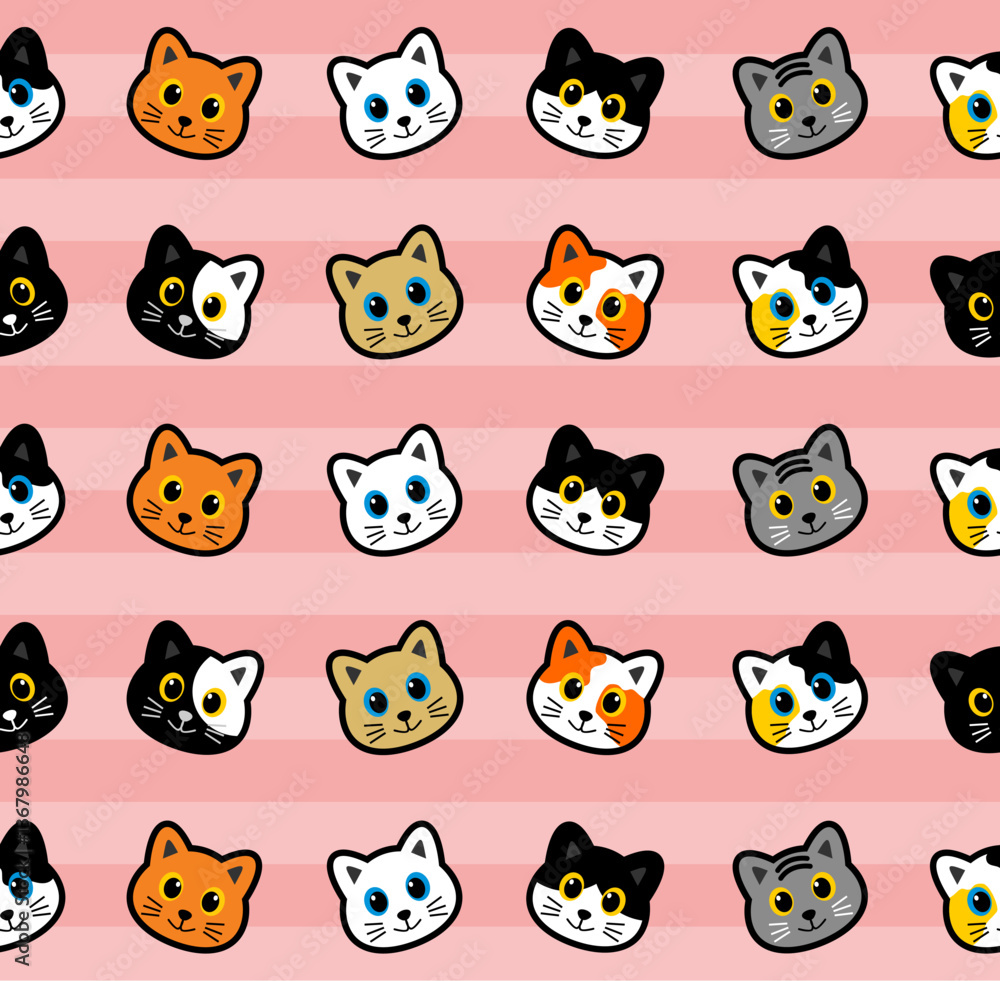 vector seamless head cat cute pattern background vector seamless head cat cute pattern background