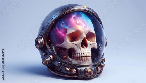 Wallpaper Mural Hyperrealistic photo of an alien skull in a helmet and a galaxy inside, futuristic technology, minimalist design, high photorealism, smooth surfaces, soft smile on the face Torontodigital.ca