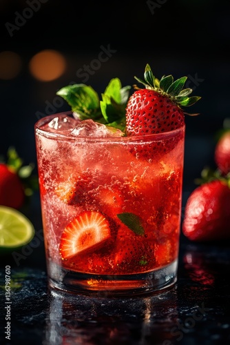 strawberry caipirinha black background