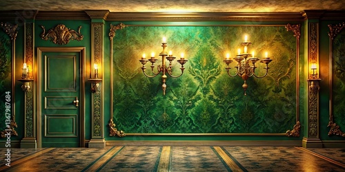 Regal Green & Golden Sepia Wall Background - Night Photography Stock Photo