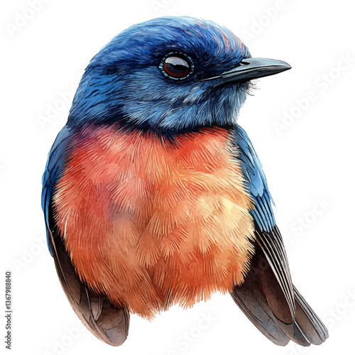 A watercolor of a trogon, isolated on a white background. Trogon vector.

