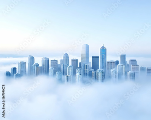 City skyline emerging from a sea of clouds