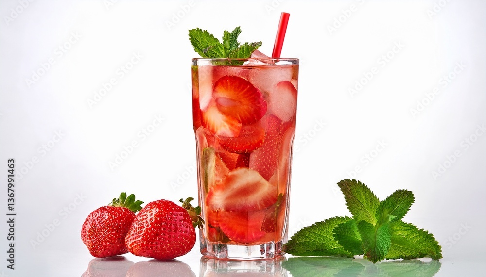 An image of strawberry mojito isolated on a white background; the best for cocktails menu An image of strawberry mojito isolated on a white background; the best for cocktails menu