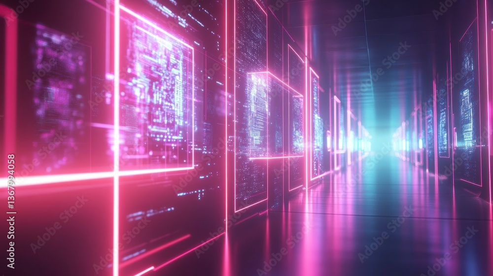 Fototapeta premium Neon Corridor of Digital Data