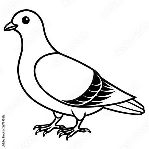 White pigeon drawing in monochrome outline style  