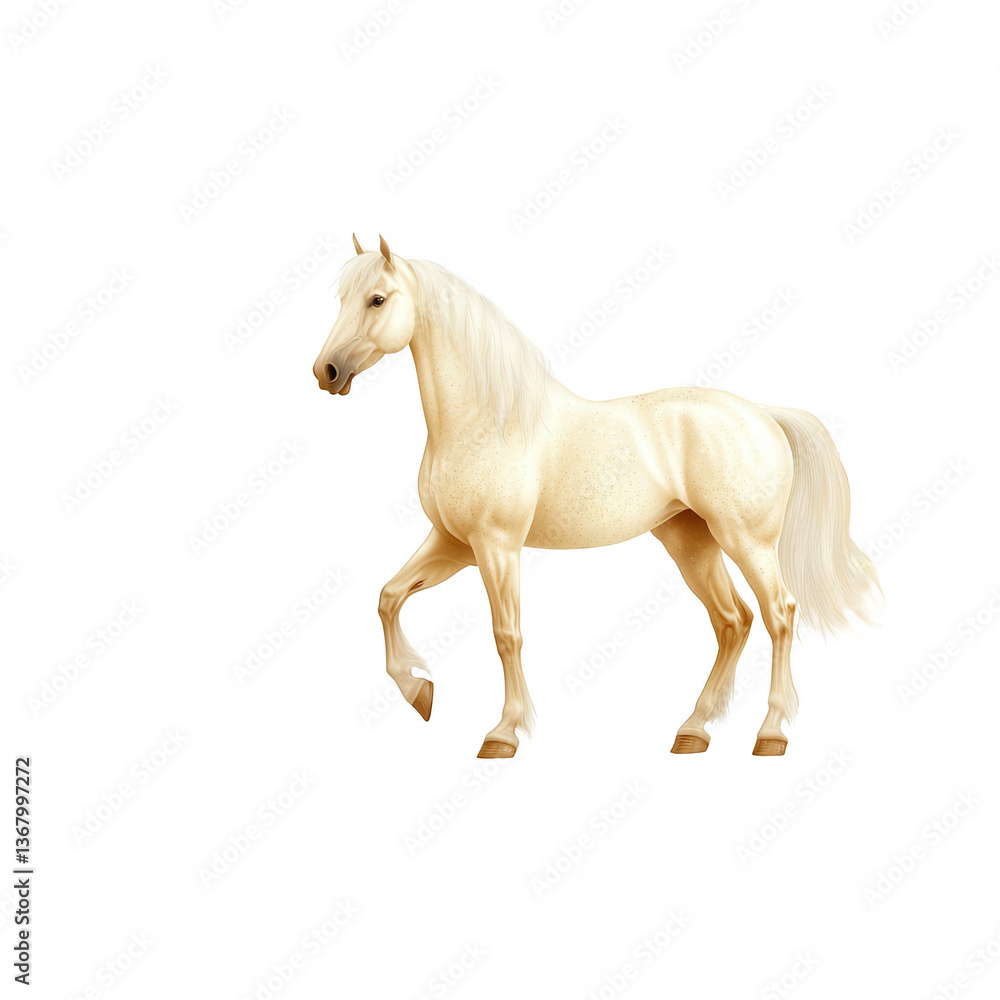 A majestic white horse gracefully walking, showcasing its elegant features and shimmering coat. Perfect for equine-themed projects, art, or animal-related content. A majestic white horse gracefully walking, showcasing its elegant features and shimmering coat. Perfect for equine-themed projects, art, or animal-related content.