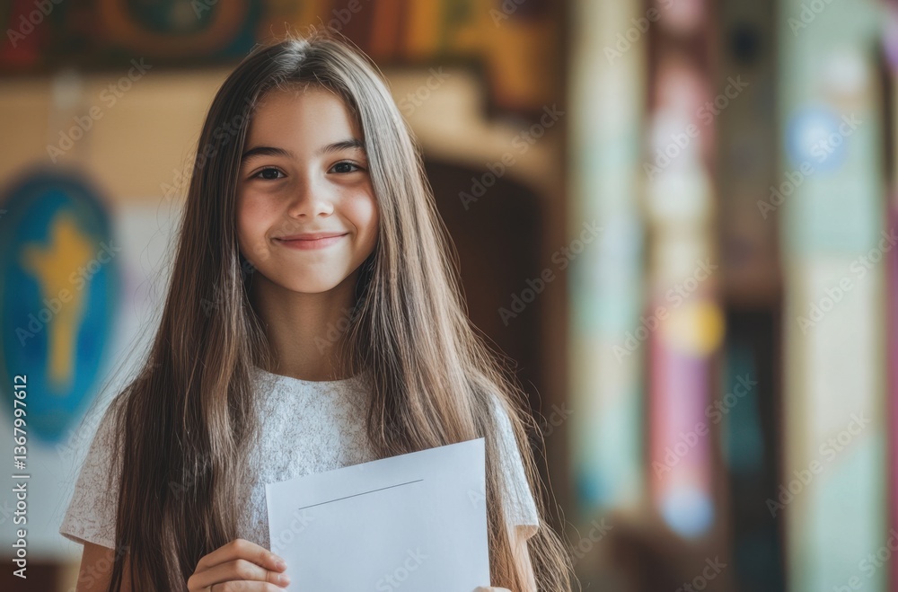 Charming young student holding her exam results with Charming young student holding her exam results with