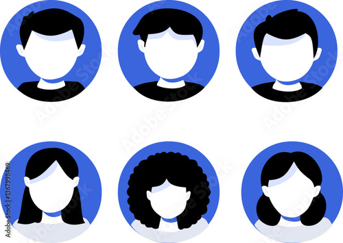 set of avatar cartoon user profile image collection for UI mobile Male and female faces. Men and women portraits Unknown or anonymous person flat style blue and black circle
