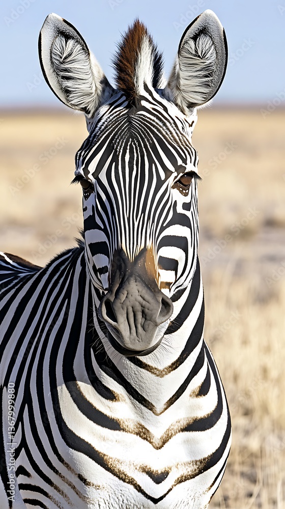 Naklejka premium Zebra portrait in savanna