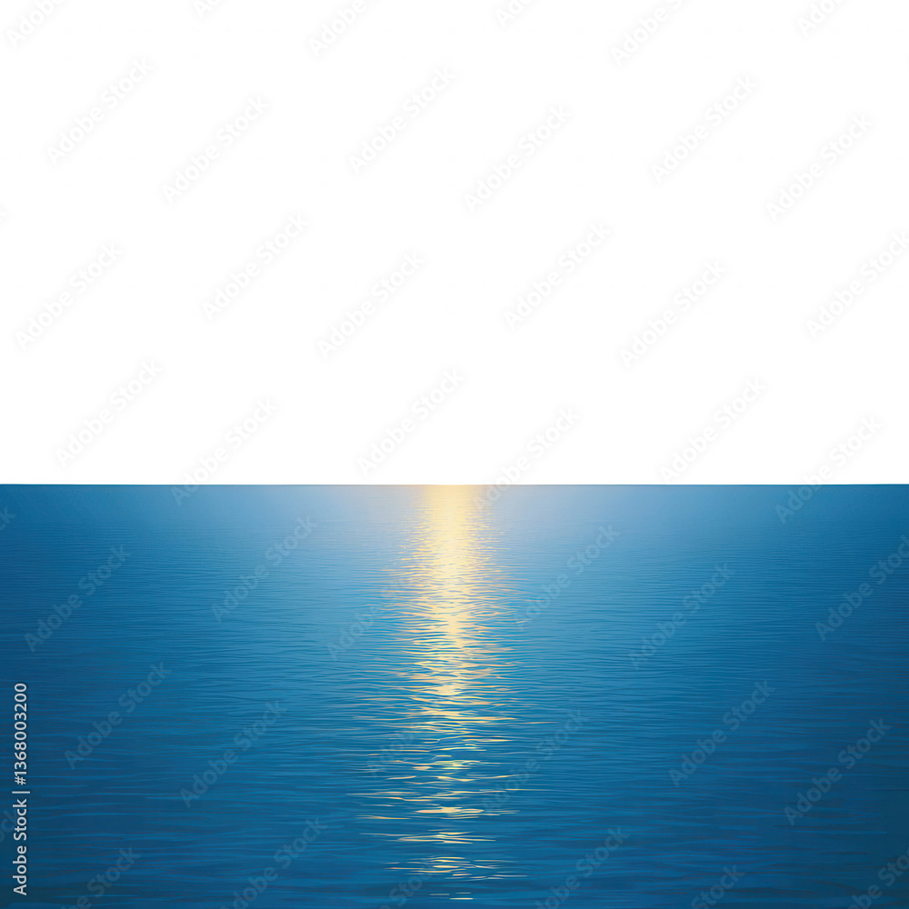 Fototapeta premium A serene ocean view reflecting the sunlight, creating a peaceful atmosphere. The calm blue waters extend into the horizon, perfect for relaxation and tranquility.