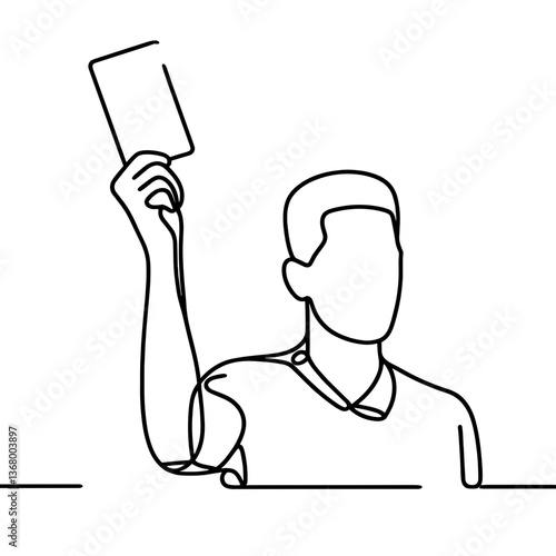 Referee showing red card in a minimalist line drawing style  