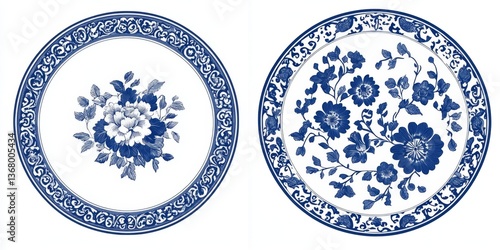 Decorative Blue and White Floral Dinner Plates (1)