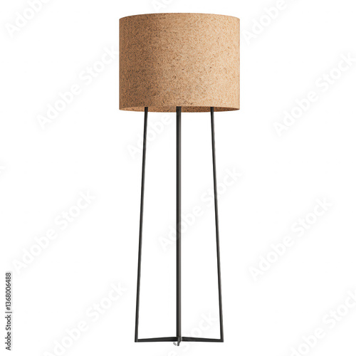 A stylish floor lamp featuring a modern design with a cork shade and a sleek metal base, ideal for brightening up any corner of your home or office.