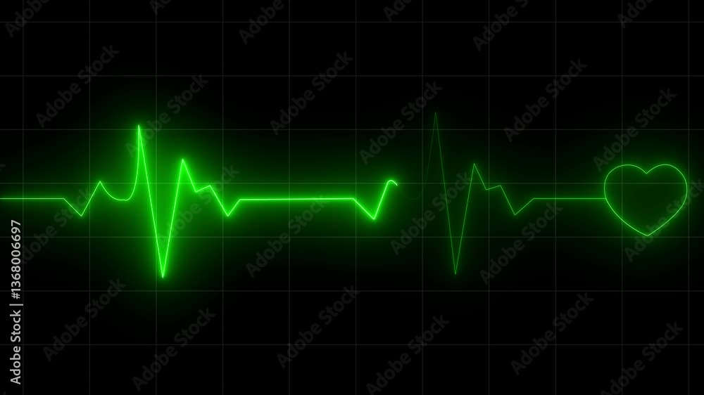 heart beat line icon animation .Neon line heart beat line animation on black background. heart beat icon. black background green icon