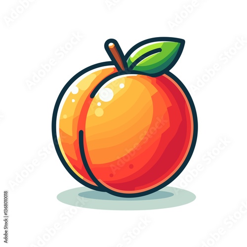 Bright orange nectarine fruit with green leaf and highlights. Ideal for healthy food promotions, summer fruit illustrations, and fresh produce marketing.