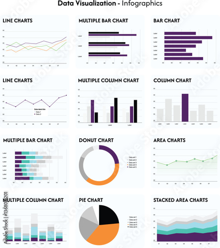 Mega set of infographic elements data visualization vector design template. Includes social media, business process, people, workflow, diagram, flowchart, timeline, marketing. Bundle info graphics.