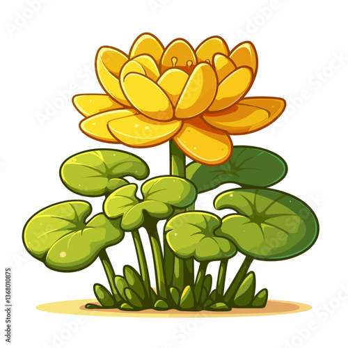 Yellow nymphaea flower with green leaves in vector style