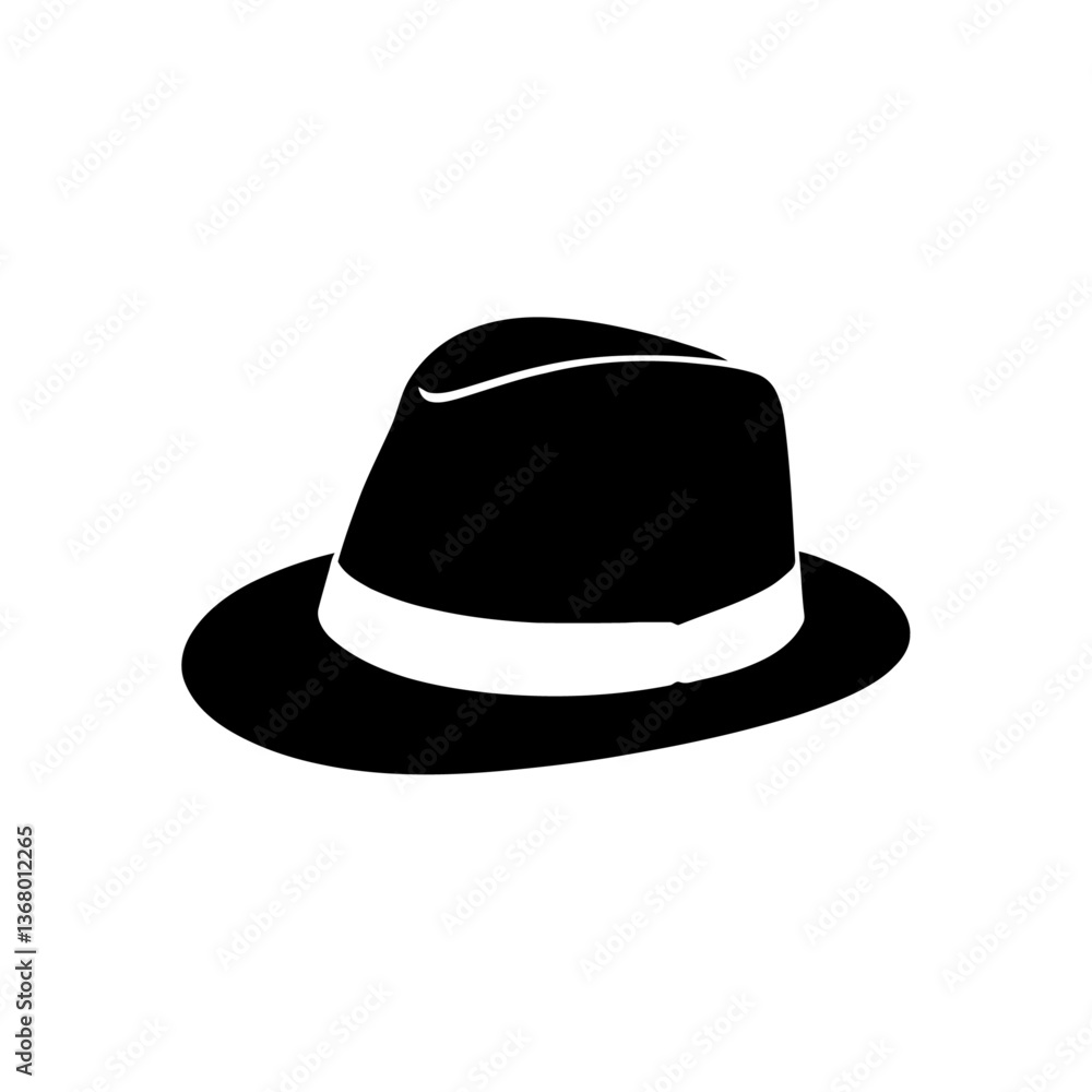 A simple black and white vector silhouette of a wide-brimmed summer hat with an elegant design on a clean white background A simple black and white vector silhouette of a wide-brimmed summer hat with an elegant design on a clean white background