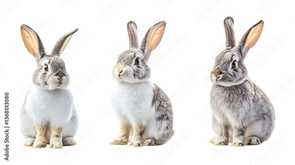 Fototapeta premium Pack Bouncy Bunny set in Different Poses Against Transparent Background for Easter Designs, Cute Illustrations, or Animal Art