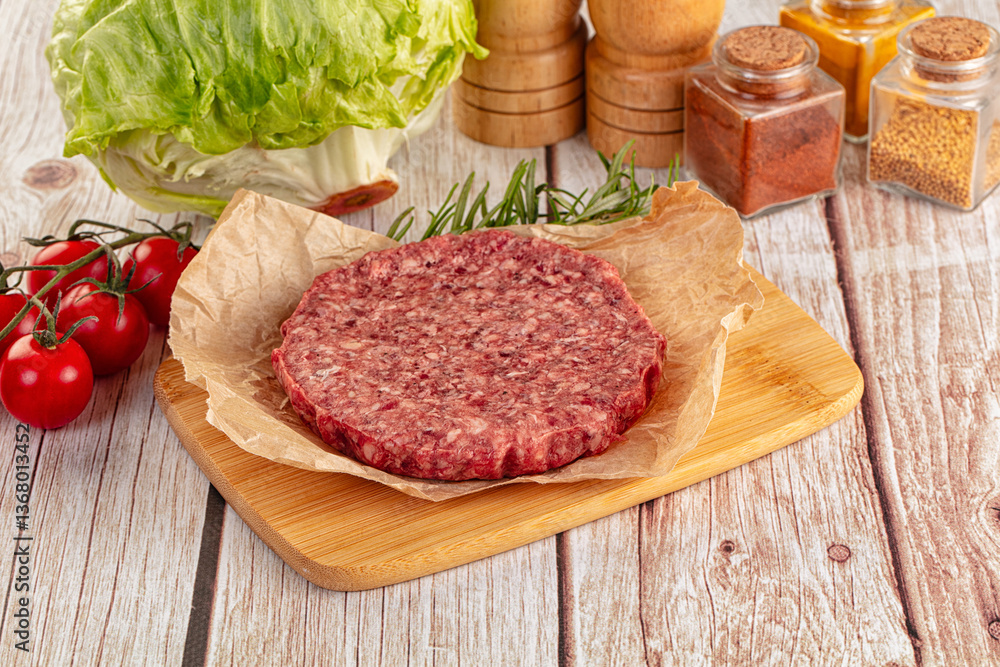 Raw beef cutlet for burger Raw beef cutlet for burger