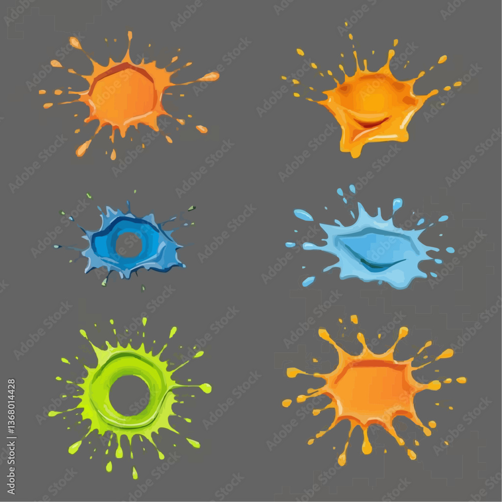 Set of Colorful Paint Splashes, splotch, ink blot, smudge, stain, spot Set of Colorful Paint Splashes, splotch, ink blot, smudge, stain, spot