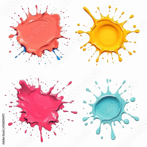 Set of Colorful Paint Splashes, splotch, ink blot, smudge, stain, spot