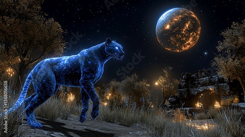 Wallpaper Mural Glowing blue panther mystical orb night Torontodigital.ca