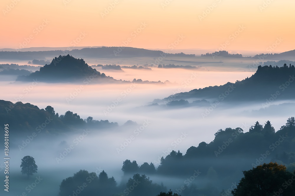 Misty Sunrise Mountain Landscape Misty Sunrise Mountain Landscape