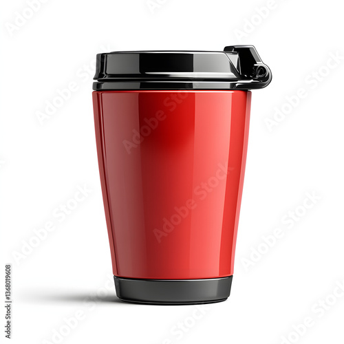 Wallpaper Mural Realistic photo of a vibrant red spill-proof beverage container with a black lid and base isolated on a clean white background for clear visibility Torontodigital.ca