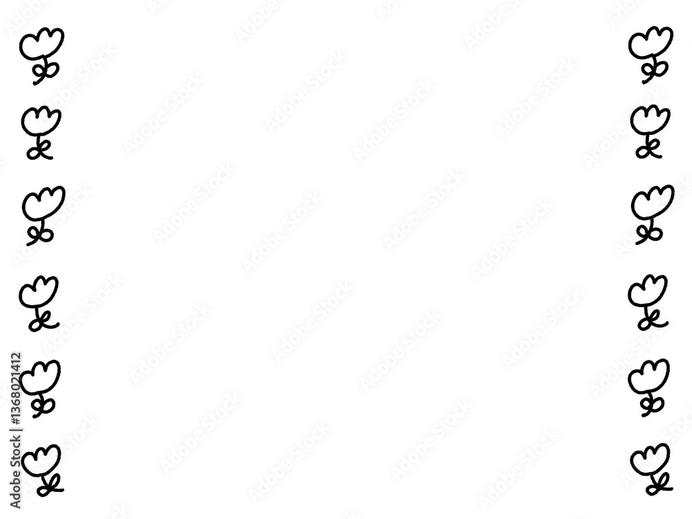 Obraz premium ゆるくて可愛いお花のラインフレーム チューリップ・春