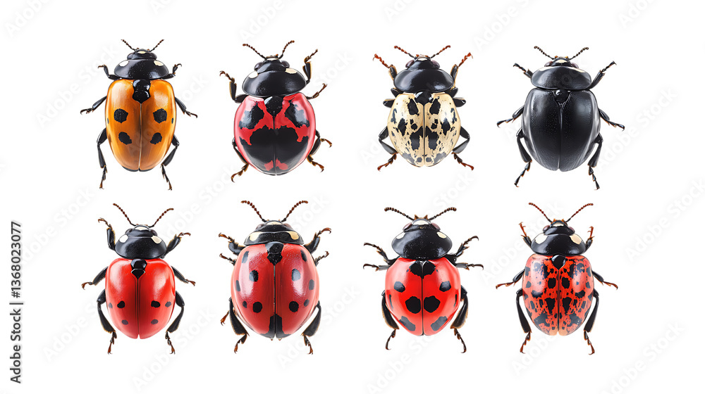Fototapeta premium Pack Hug Bug set in Different Poses Against Transparent Background for Cute Illustrations, Insect Art, or Adorable Designs