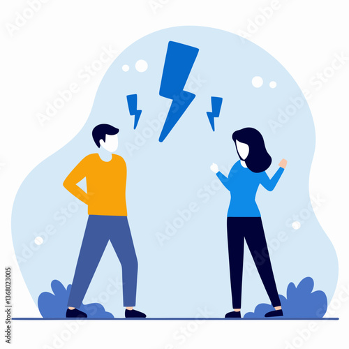 Two people are arguing with each other, one of them is wearing a yellow shirt. Scene is tense and confrontational