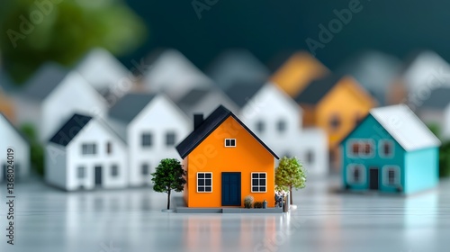 Wallpaper Mural A collection of understated white houses with a standout vibrant orange house at the center showcasing a diverse residential neighborhood for the real estate market Torontodigital.ca