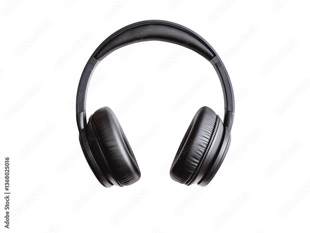High quality black headphones for immersive audio experience on a transparent background, cut out High quality black headphones for immersive audio experience on a transparent background, cut out