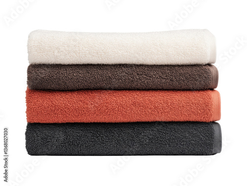Elegant stacked towels for bathroom decor and relaxation use on a transparent background, cut out