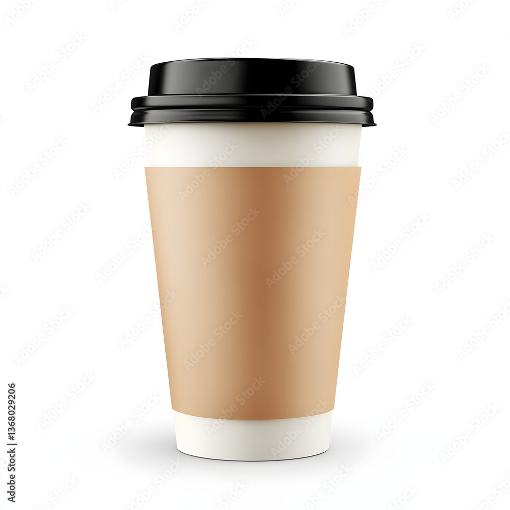 Realistic thermal coffee cup with blank tan sleeve and black lid featu ample copy space for personalized ing and text presentation ideas Realistic thermal coffee cup with blank tan sleeve and black lid featu ample copy space for personalized ing and text presentation ideas