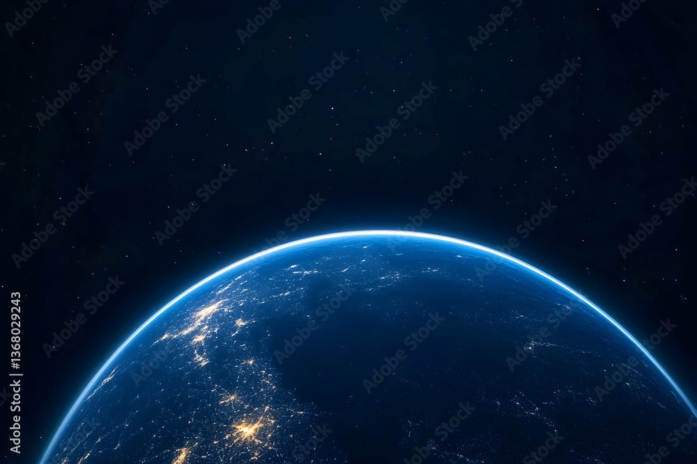 Obraz premium Earth's illuminated curve against a dark, starry backdrop