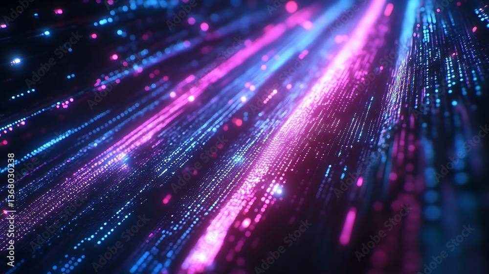 Fototapeta premium Abstract glowing lines, digital data stream, futuristic technology background