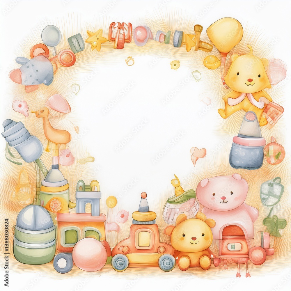 Obraz premium creative beautiful border frame of cute baby accessories background with copy space; newborn concept
