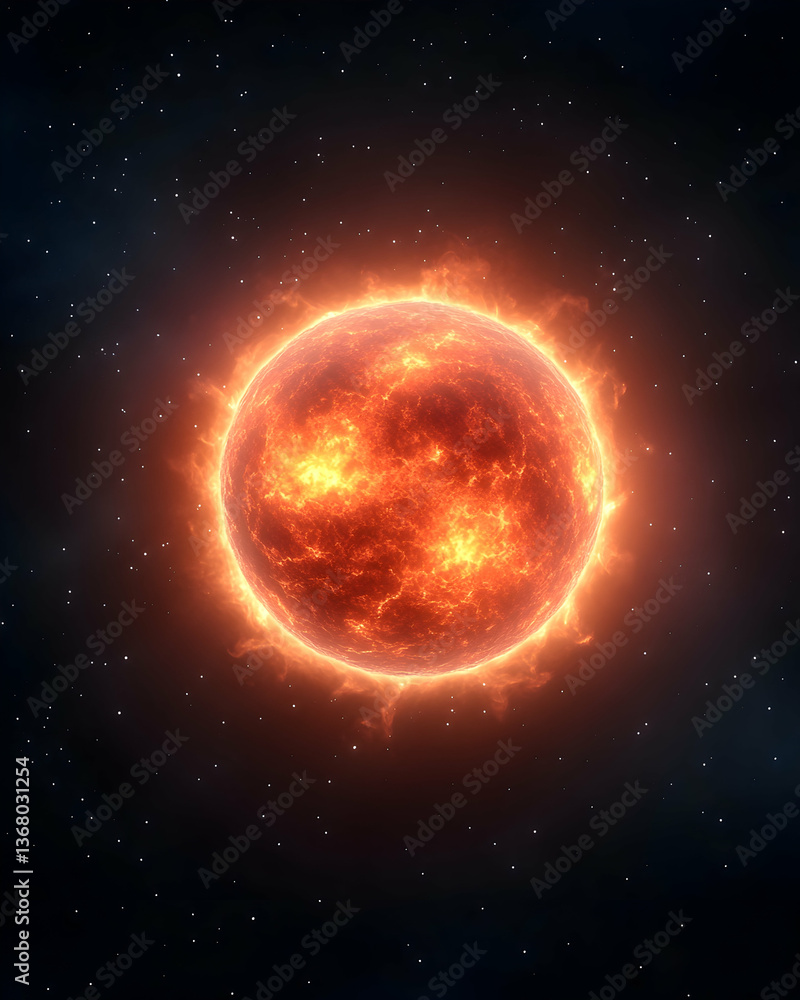 Fototapeta premium Fiery red star in dark space