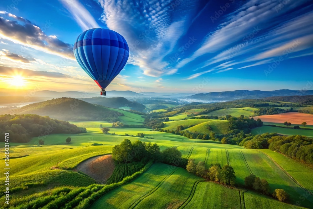 Fototapeta premium Serene Blue Balloon Six Landscape - Peaceful Countryside Scene